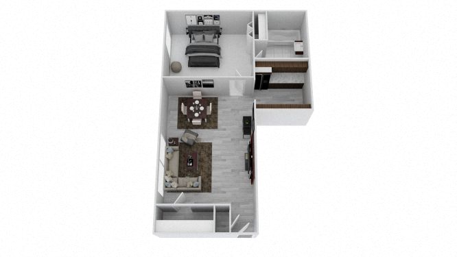 Floor plan for 1 bed, 1 bath, 650 sqft
